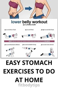 a woman's stomach is shown with the words lower belly workout and an image of her