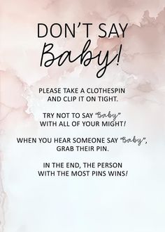 a pink and white poster with the words don't say baby