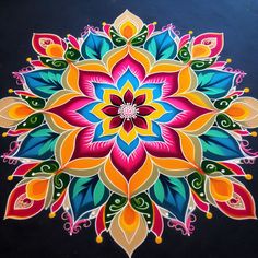 a colorful flower is painted on the ground