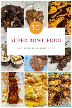 the top ten super bowl food is shown in this collage, including meats and vegetables