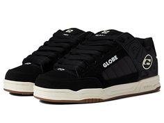 Globe Tilt - Men's Skate Shoes : Black/Antique/Ripstop : Keep your style going strong with the iconic silhouette and cushioned support of the Globe Tilt skate shoes. Skateboard shoes with leather uppers. Large Globe brandings on upper. Flush and stitched PVC lace eyelets. Hidden lacing options in key areas for added lace protection. Thicker outer sidewalls for added durability. Padded tongue and collar for added comfort. Breathable slip-resistant lining for a more stable skate. Cupsole construct Zappos Shoes, Dc Sneakers, Globe Skate Shoes, Globe Shoes, Shoes Png, Skater Shoes, Mens Skate Shoes, Skateboard Shoes, Hype Shoes