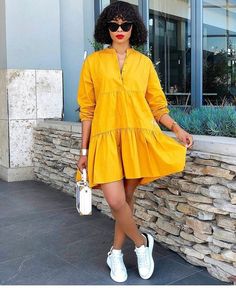 Yellow Dress With Sneakers, Cute Outfits Black Women, Cute Outfits Black, Dress And Sneakers, 9to5chic Outfits, Dress And Sneakers Outfit, Outfits Black Women, Ideas For Instagram, Beyonce Outfits