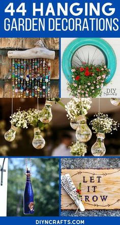 four different pictures with the words hanging garden decorations