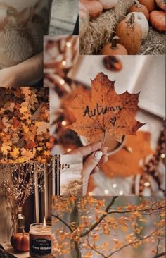 an autumn collage with pumpkins and leaves