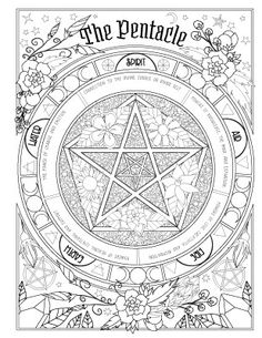 an adult coloring book with the pentagram seal