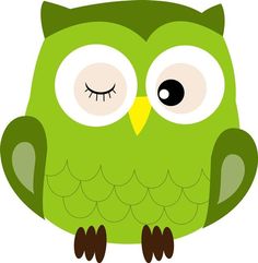 a green owl with big eyes sitting down