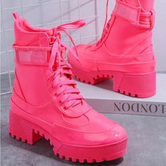 Size8 Too Big Ankle-high Boots For Streetwear In Spring, Ankle-high Boots For Spring Streetwear, Flat Heel Boots For Spring Streetwear, Spring Streetwear Boots With Flat Heel, Pink Casual Boots Medium Width, Pink Casual Synthetic Boots, Spring Streetwear Boots With Reinforced Heel, Casual Pink Boots Medium Width, Pink Lace-up Boots For Summer