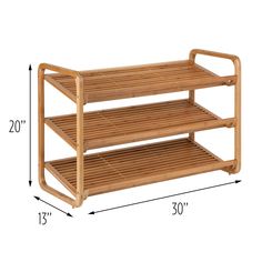 a bamboo shelf with two shelves on each side