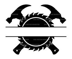 two black and white logos with wrens, sawtoothers and circular blades on them