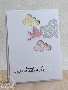 a note of thanks card with hearts and birds