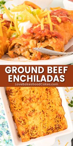 Ground Beef Enchiladas pin collage Homemade Ground Beef, Zucchini Dinner, Homemade Enchilada Sauce, Enchilada Recipe, Kids Dinner, Homemade Enchiladas