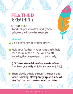 a poster with the words feather breathing on it and an image of a pink background