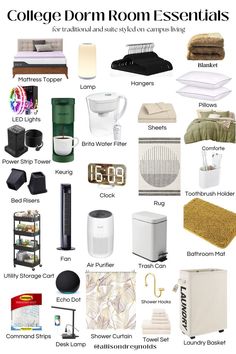 Things needed for college dorm room Room Ideas College, College Dorm Room Ideas, University Rooms, Dorm Room Checklist, Dorm Room Layouts