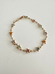 18k Gold Filled Multicolored Gold Star Chain Bracelet, Dainty Bracelet - Etsy Funky Gold Bracelet, Gold Bracelet Stacks, Bracelet Styles, Pretty Jewelry Necklaces, Star Chain, Bracelet Dainty, Dainty Bracelet