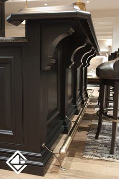 a kitchen with an island and bar stools