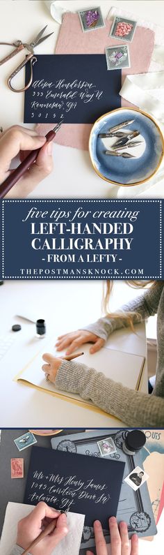 the handwritten calligraphy is being used to write letters and other things on paper