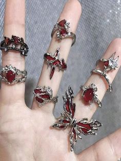 8 piezas anillos asimétricos para mujer con corazón de cristal rojo, estética, Y2K gótico, anillo de araña animal, accesorios de joyería creativa punk Rojo De moda   Aleación de zinc     Women Fashion Jewelry, size features are:Bust: ,Length: ,Sleeve Length: Lava Texture, Rings Y2k, Enamel Cross, Aesthetic Rings, Ring Model, Open Rings, Aesthetic Jewelry, Punk Vintage