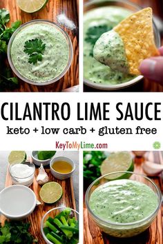 the ingredients for cilantro lime sauce in bowls