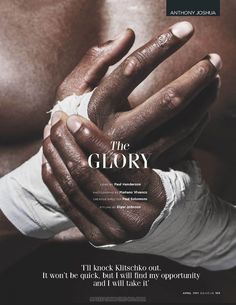 a man with bandages on his hands is featured in an ad for the glory magazine