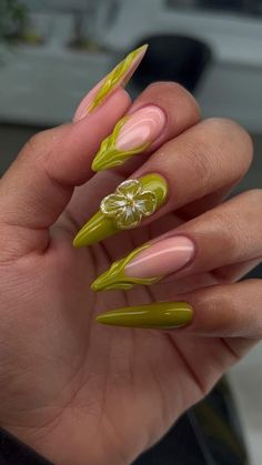 Nail Designs With Green Polish Art Ideas, Green Nails Acrylic, Acrylic Toe Nails, Wow Nails, Gel Nails Diy, Her Nails