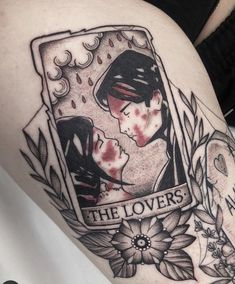 a woman's thigh with a tattoo on it that says, the lovers make me happy