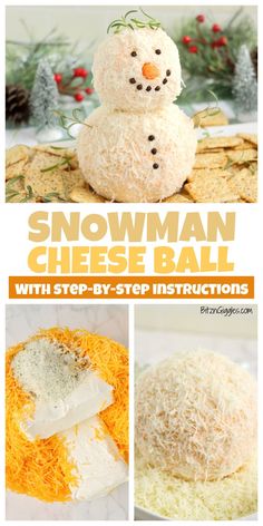 snowman cheese ball with step by step instructions