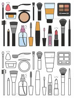 a set of cosmetics and makeup products - miscellaneous objects / characters illustration on separate layers