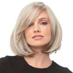 This sexy, sophisticated mid-length bob wig is a contemporary take on the classic pageboy silhouette. The lush, straight layers throughout are loaded with natural movement and can be styled smooth for a sleek look or lightly tousled for an edgier vibe. The long, sweeping front and full sides elegantly frame the face and neck, creating a look that's thoroughly feminine and flattering. High-quality, easy-care synthetic fiber holds the ready-to-wear style with minimum upkeep and looks so natural it's virtually indistinguishable from real hair. SmartLace technology enables realistic shape, comfortable feel, and unlimited styling options. Fibers are individually hand-tied to the fine, smooth lace front, creating the illusion that hair is growing from your own scalp for a thoroughly natural-look Gold Blonde Highlights, Natural Ash Blonde, Blonde Tips, Best Wig Outlet, Gold Blonde, Monofilament Wigs, Best Wigs, Synthetic Wig, Womens Wigs