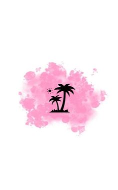 a pink cloud with two palm trees on it