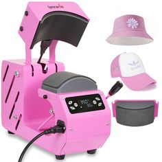 the pink machine is being used to make hats and other items for sale on the internet