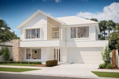 a white two story house with lots of windows