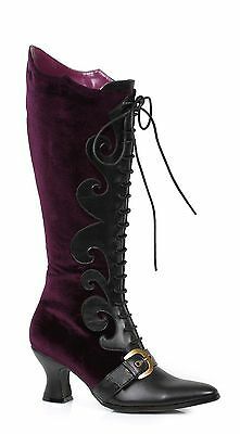 Black Velvet Witch Wizard Maleficent Evil Queen Lace Up Knee High Boots Womans | eBay Steampunk Boots, Pirate Boots, Victorian Boots, Witch Shoes, Witch Boots, Purple Boots, Ellie Shoes, Witch Fashion, Velvet Boots