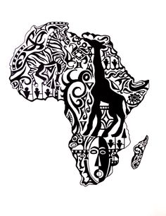 an african map is shown in black and white with the word africa written on it