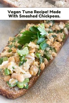 vegan tuna recipe made with smashed chickpeas on a toasted bread bun