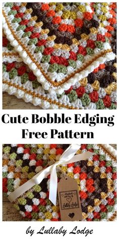 the crocheted afghan is shown with text that reads cute bobble edging free pattern