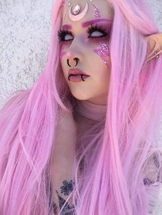 Wig Costume Ideas, Alien Beauty, Pastel Goth Makeup, Wig Costume, Creepy Halloween Makeup, Anime Makeup, Alt Makeup, Kawaii Makeup, Lace Front Wigs Human Hair