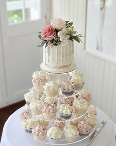 Wedding Cupcake Table, Cupcake Table, Cupcake Tower Wedding, Cake Tower, Small Wedding Cakes, Floral Wedding Cake, Cupcake Display, Wedding Vows Renewal