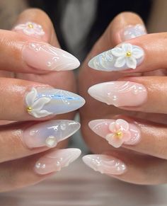 Vacation Nails Short Almond, Nails For Dubai, Blue Vacation Nails, Vacation Nails Almond Shape, Summer Nails Almond Shape, Nails Festival, Island Nails, Shell Nails, Nails Vacation