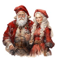 two people dressed up as santa and mrs claus for the holiday season, standing next to each other