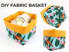 the fabric basket is filled with sewing supplies