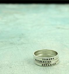 Mothers Rings, personalized ring with your child's name in sterling silver, stamped silver ring by Kathryn Riechert (Tiny Text) by KathrynRiechert on Etsy https://www.etsy.com/listing/128673742/mothers-rings-personalized-ring-with Mothers Rings, Smooth Like Butter, Mother Rings, Personalized Ring, Personalized Rings, Vintage Engagement, Just In Case, Diamond Engagement, Silver Ring