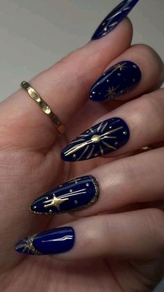 Royal Blue Nails, Navy Blue Nails, Witchy Nails, Blue Acrylic Nails, Colorful Nails, Her Nails, Nail Swag, Ideas Outfit, New Year's Nails