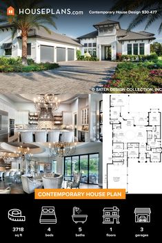 the contemporary house plan is shown in this brochure, which includes an open floor plan