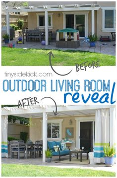 an outdoor living room reveal before and after