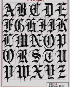 an old english alphabet in gothic style with black lettering and red border on white paper