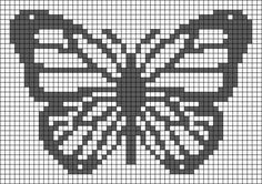 a black and white cross stitch pattern with a butterfly in the middle, on a white background