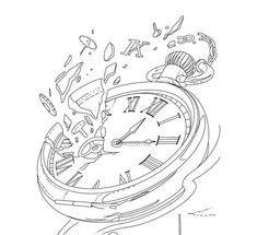 Broken Clock Design, Broken Clock Sketch, Clock Tattoo Drawing, Melting Clock Tattoo, Time Clock Tattoo, Henry Tattoo