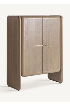 the sideboard is made out of wood and has two doors, one with gold handles