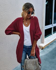 Drop Shoulder Cardigan, Long Sleeve Knitted Cardigan, Chunky Knit Cardigan, Long Sweaters Cardigan, Solid Clothes, Winter Outfits Women, Casual Sweaters, Casual Fall Outfits, Long Cardigan