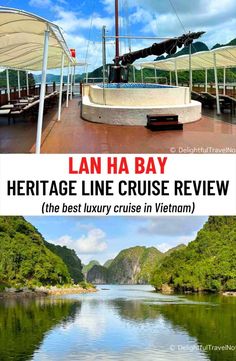 a collage of scenery from a cruise in Lan Ha Bay, Vietnam. Vietnam Cruise, Luxury Cruise, Vietnam Travel